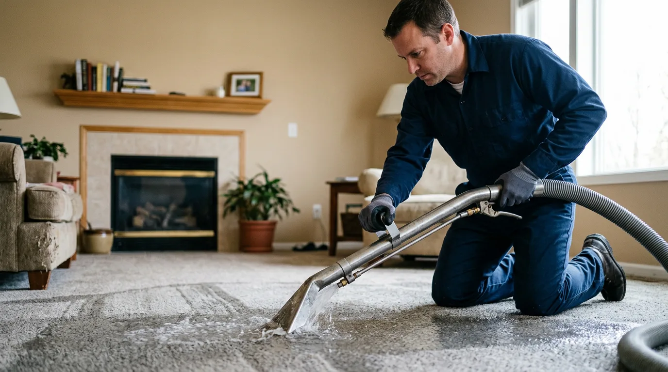 Water damage restoration technician working near Lansing, MN
